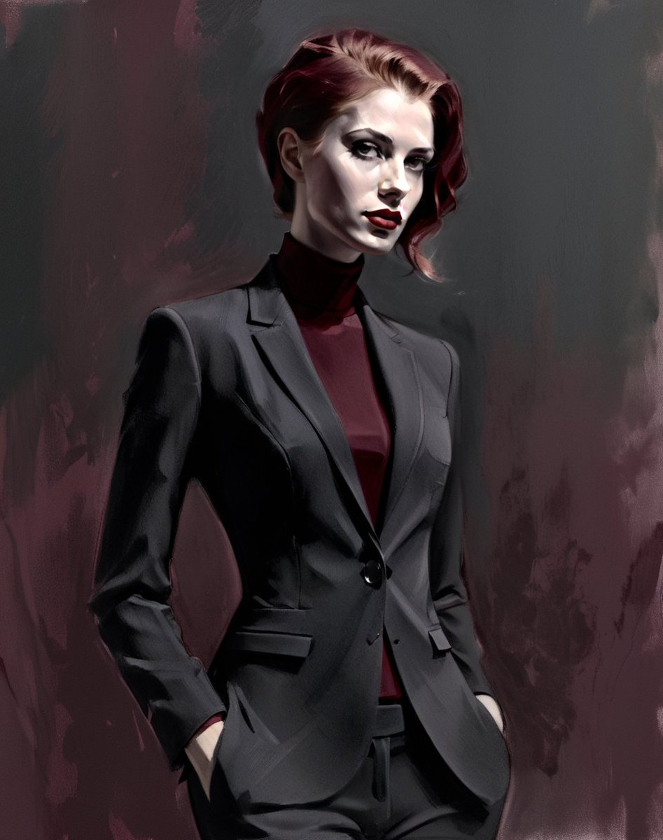 andy_corah's tweet image. Meet power and poise in "Corporate Elegance" 🖤🍷 A modern portrait featuring executive office wear in shades of black, burgundy, and grey—fitted suits, high-waisted trousers, and structured blazers. 🎨🙂

#OfficeChic #ExecutiveStyle #ModernElegance #FashionForward
