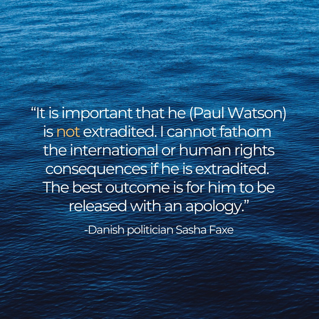 Please continue to contact the Minister of Justice, Kingdom of Denmark, Peter Hummelgaard before August 15th, and ask him (politely) to DENY the request from the Japanese government to hand over Paul Watson. 

Call +45-72268400
Email: jm@jm.dk