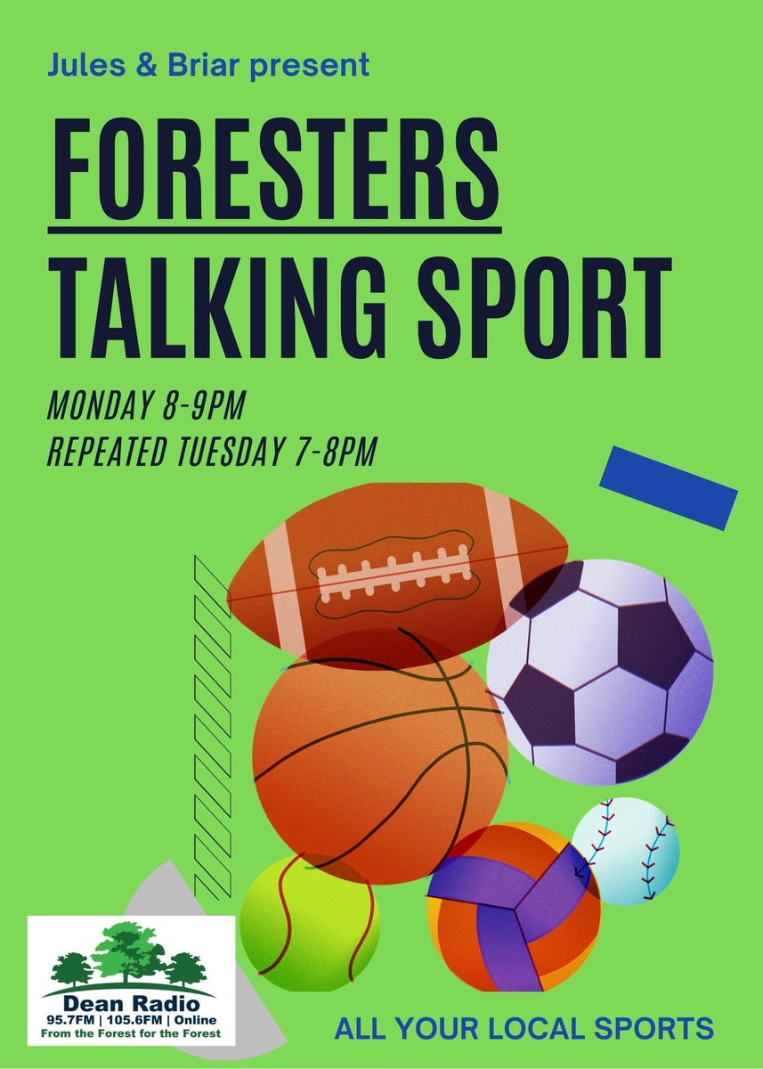 Briar &amp; Jules are warming up ready to kick off Foresters Talking Sport at 8pm!

On this week’s show there is all your New News.

Plus the star studio guest is James ‘Nobby’ Matthews, club captain for ⁦<a href="/LydbrookAth/">Lydbrook Athletic AFC</a>⁩