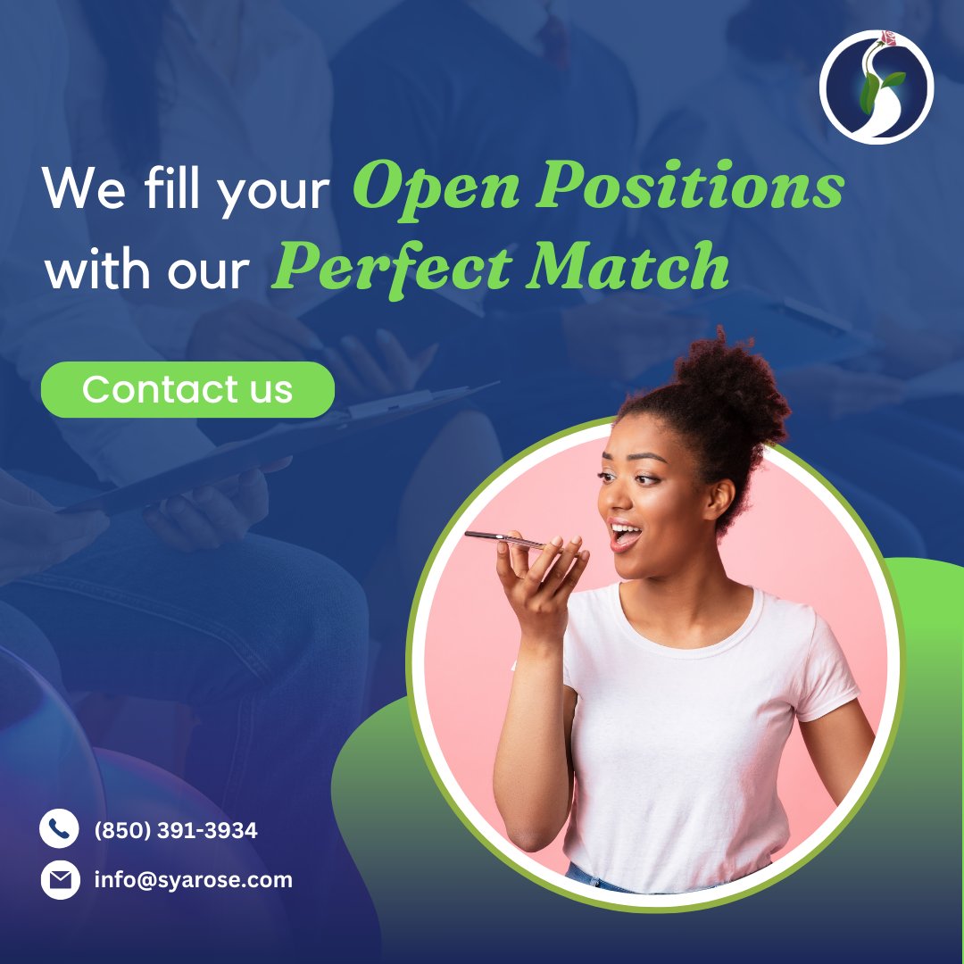 syaroseus's tweet photo. Let Syarose be your solution. Our expert recruiters find the perfect candidates to match your company's needs. Don't let talent shortages hold you back.

Contact: +1 (850) 391-3934 / info@syarose.com

#hiring #recruiting #talentacquisition #jobopenings #staffing #hr #perfectmatch https://t.co/Lh67oiBJlQ