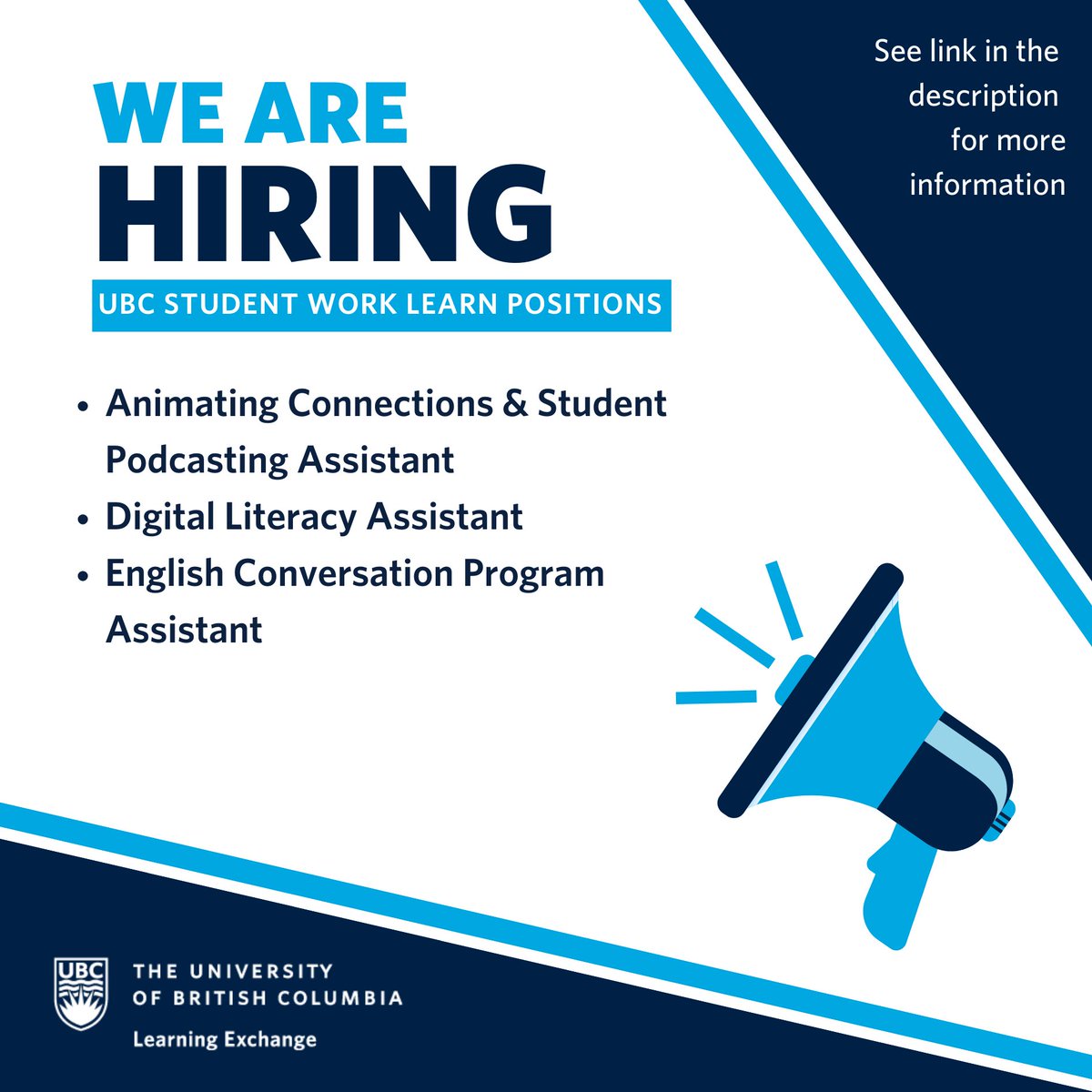 The UBC Learning Exchange in Vancouver's Downtown Eastside is looking to fill the following student Work Learn Positions for the winter semester:
learningexchange.ubc.ca/2024/07/29/ope…