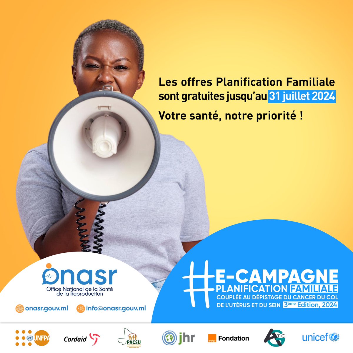 📢 Chers jeunes, prenez soin de votre santé! 📢
Les offres Planification Familiale sont gratuites jusqu’au 31 juillet 2024. Alors n’attendez plus !
Votre Santé est notre priorité !
 
#E-Campagne 
#onasr