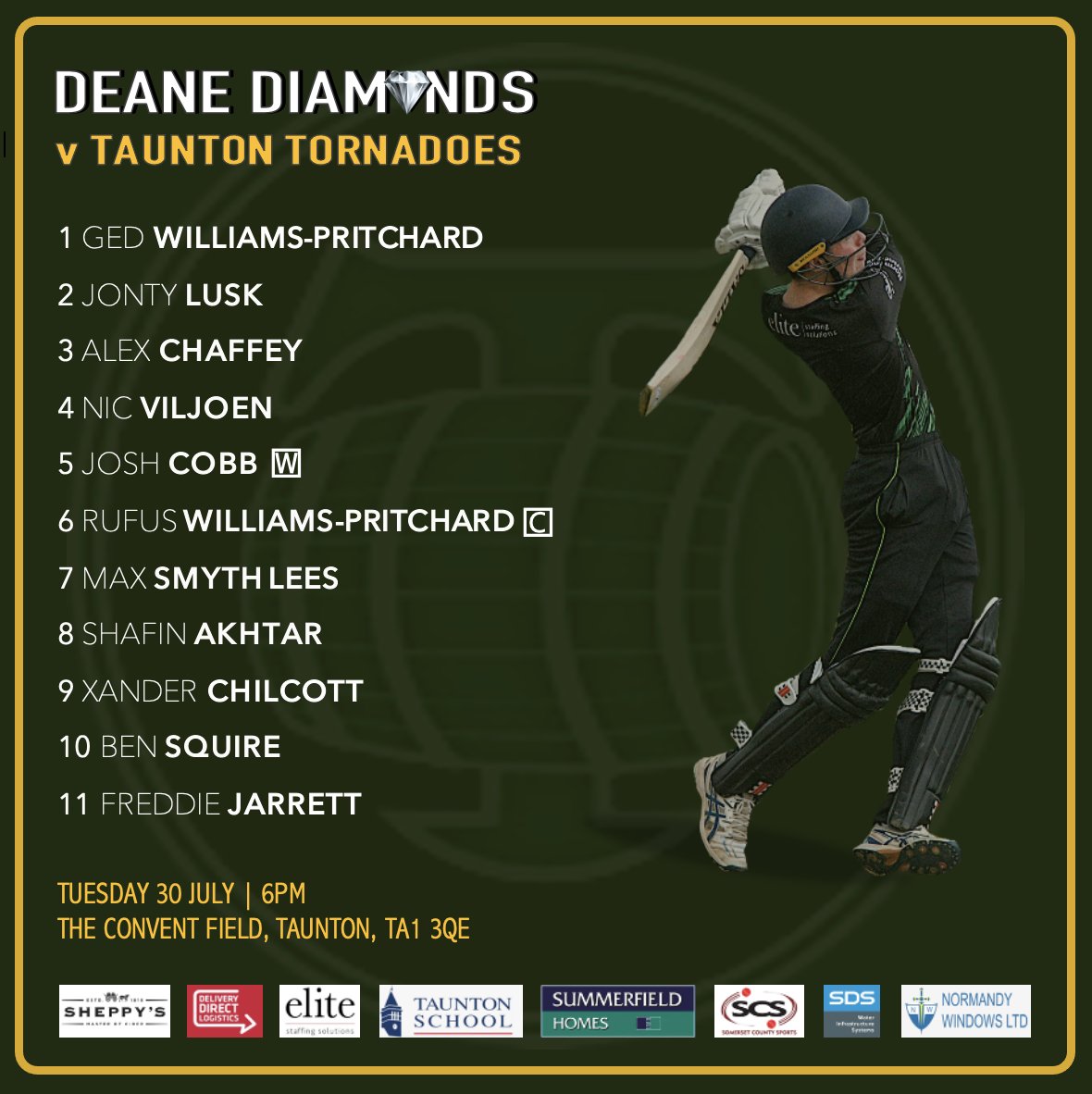 deanediamonds's tweet photo. 💎💚Diamonds Game 💚💎
🆚 @TCCofficial1829 Tornadoes
📍The Convent Field 🍻🍹🌞😎
📅 Tuesday 30 July https://t.co/ZR5wJWkvVR