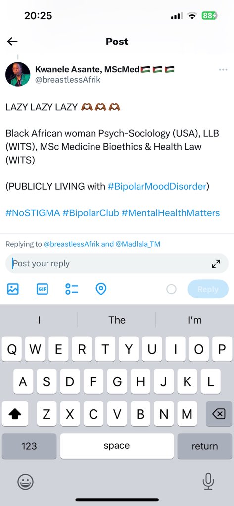 breastlessAfrik's tweet image. I sent my MOST COLOURFUL RETORT 

And I am proud of it🫶🏾🫶🏾🫶🏾

Robustly disagree with me BUT DON’T 
insult me abt living w/#bipolarmooddisorder

#Mentalillness s used as an INSULT in SA. Snr EFF politician @MbuyiseniNdlozi used it in Parliament against @PresidencyZA 

#NOSTIGMA