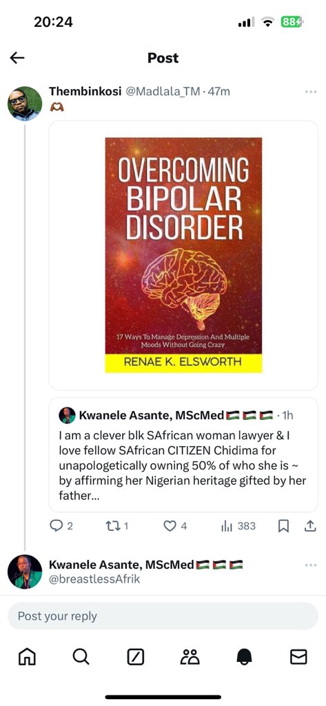 breastlessAfrik's tweet image. I sent my MOST COLOURFUL RETORT 

And I am proud of it🫶🏾🫶🏾🫶🏾

Robustly disagree with me BUT DON’T 
insult me abt living w/#bipolarmooddisorder

#Mentalillness s used as an INSULT in SA. Snr EFF politician @MbuyiseniNdlozi used it in Parliament against @PresidencyZA 

#NOSTIGMA