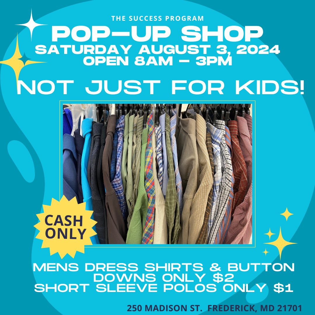 VanessaToner's tweet photo. The  @FCPSMaryland SUCCESS Program Pop Up Thrift Shop is not just for kids!! We have tons of adult clothing and jackets. Men’s dress shirts and button downs only $2! Men’s short sleeve polo shirts just $1! Add some new pieces to your fall wardrobe. #fcpssuccess #popupshop https://t.co/5mTcfqdnGU