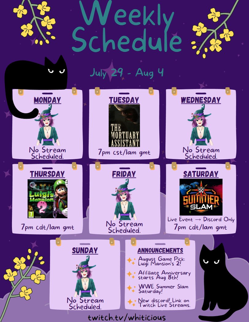 Whiticious (@whiticious) on Twitter photo New weekly schedule is here! See everyone tomorrow for the rescheduled first playthru of 'The Mortuary Assistant'! New weekly schedule is here! See everyone tomorrow for the rescheduled first playthru of 'The Mortuary Assistant'!