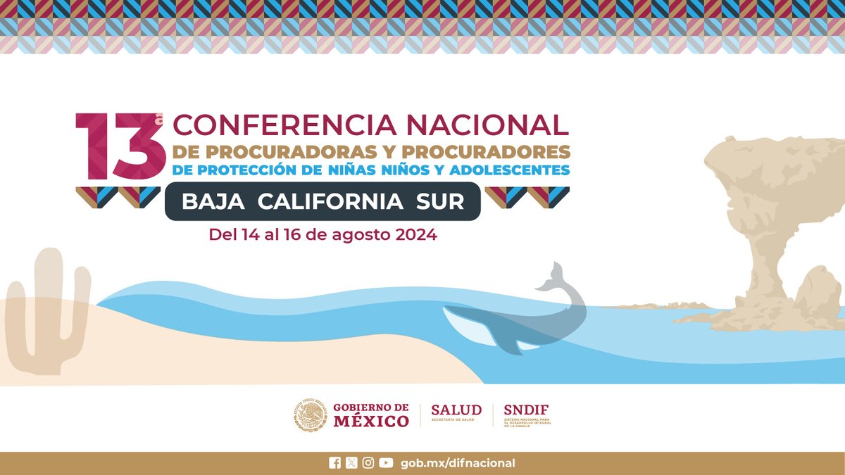 Con el fin de garantizar la protección de los derechos de  #NNA de todo el país y generar los mecanismos necesarios, se llevará a cabo la:

❇️13a Conferencia Nacional de Procuradoras y Procuradores de Protección de NNA 

📍  Baja California Sur 
🗓️del 14 al 16 de agosto, 2024.