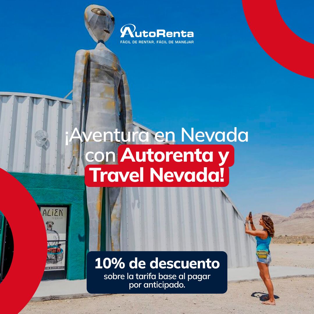 Recorre en AUTO el Extraterrestrial Highway y deleita tu curiosidad con todo lo relacionado a los aliens 👽🚘

Obtén 10% de descuento sobre tarifa base con pago anticipado del 8 al 31 de julio de 2024.

📢Este verano…reserva un auto y recorre Nevada  bit.ly/3RZnmGH