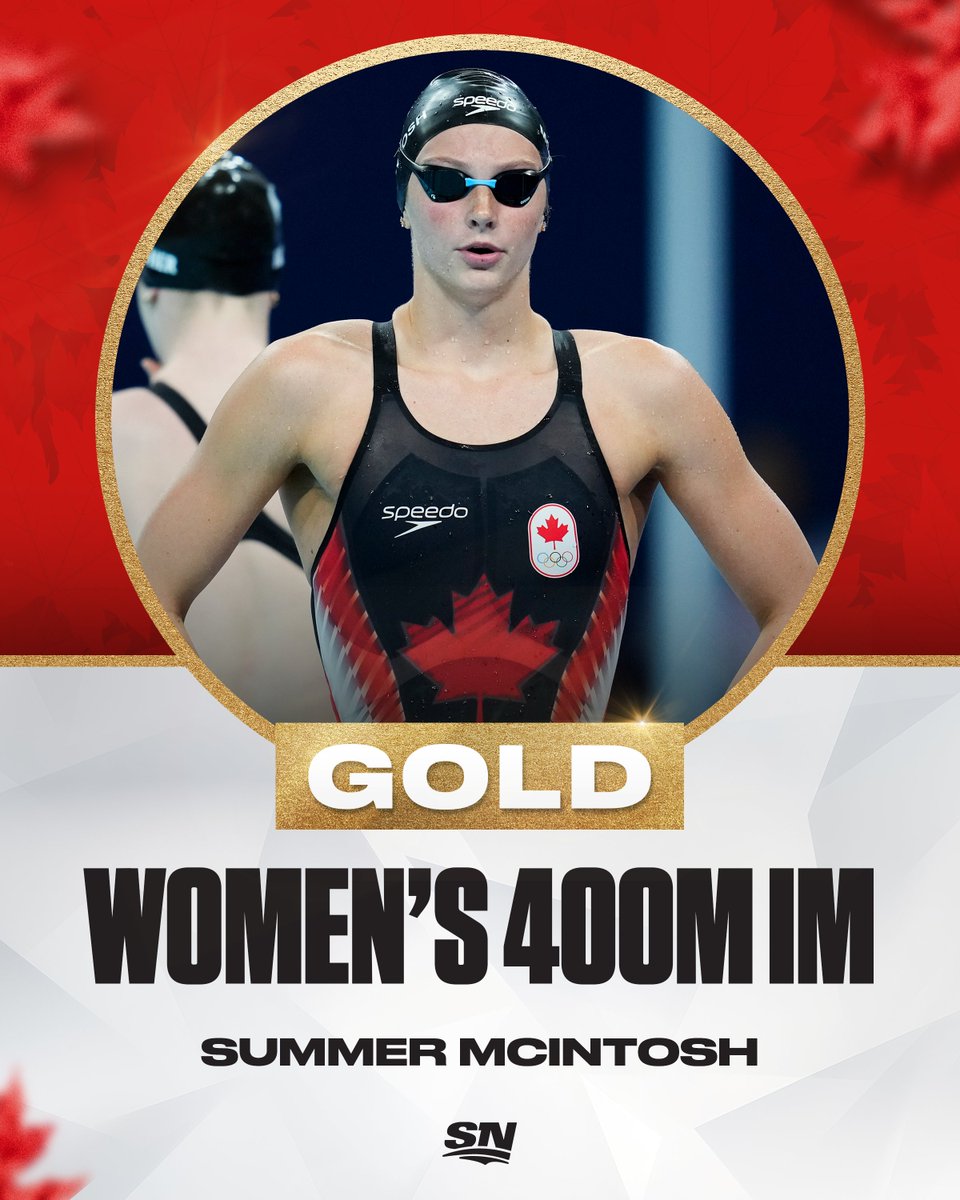 SUMMER MCINTOSH WINS HER FIRST OLYMPIC GOLD MEDAL! 🥇🇨🇦

#TeamCanada | #Paris2024