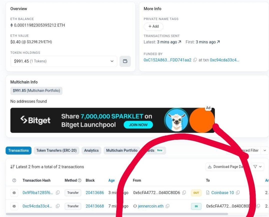 blue_25_eyes's tweet photo. #Caitlyn_Jenner you have to explain. 2.12 Eth transferred from $Jenner fee wallet to #Coinbase10 wallet. Are you already dumping? You got caught, you scammers... You will be sued..
@Caitlyn_Jenner
Yes tg admins, please explain.
@LordDefi @M7__CRYPTO
@meatisracist 
$ETH #btc $Btc https://t.co/XHofmU6P2B