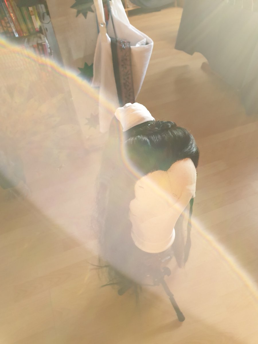 MorrigainCrow's tweet photo. #yebaiyi #wordofhonor #cosplay  wig is nearly finished . It just need some cuts and the flatenig iron. It's the first time that I made and styled a wig. Hope it will fit over my own long hair. And I hope it will survive the transport and the con https://t.co/KIQWWhIxBU