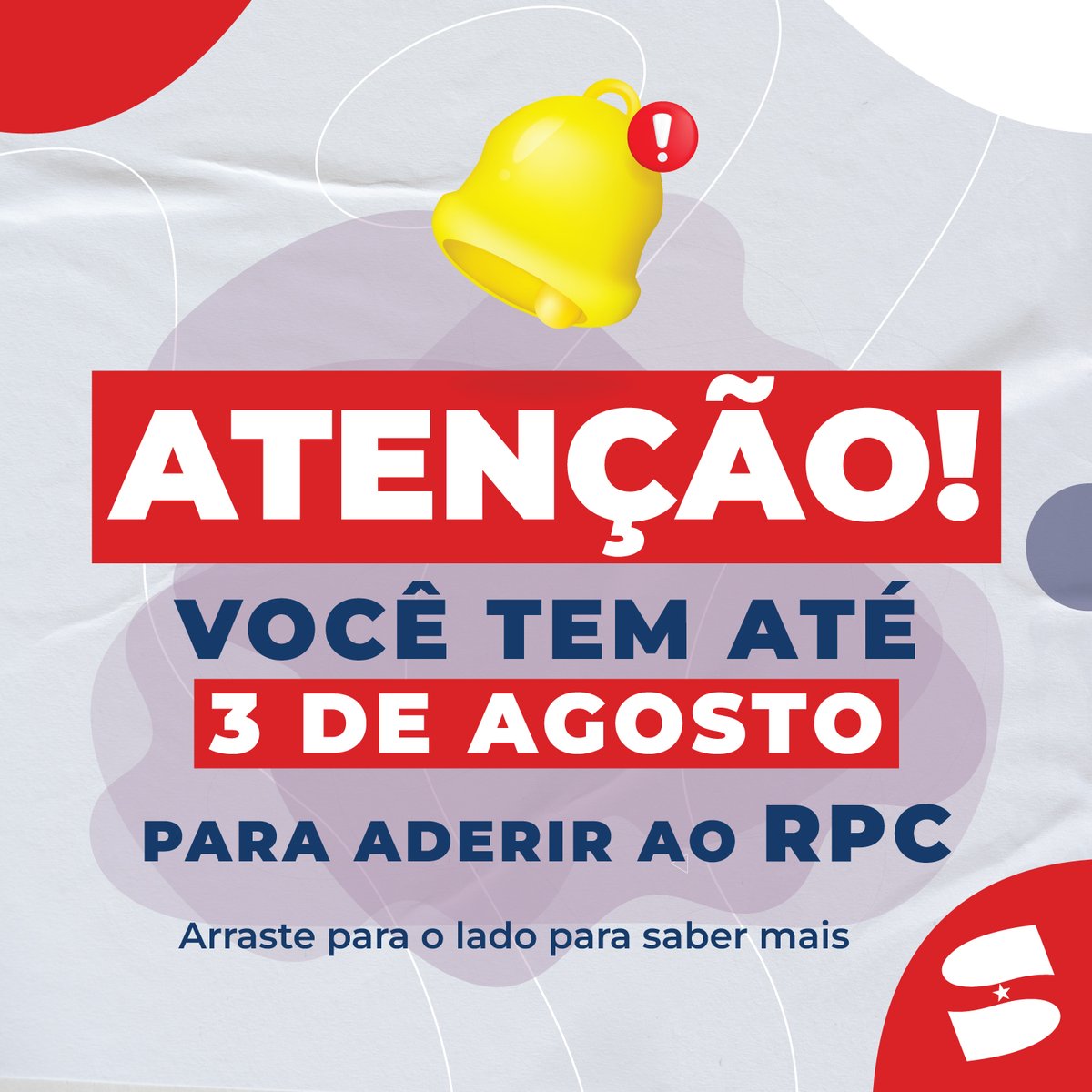 🚨 O Sindifisco-Pará ORIENTA os filiados ativos que já se decidiram pela adesão à Previdência Complementar que o façam até o dia 3 de agosto.

📞 📩 Para mais informações, entre em contato com o jurídico do Sindifisco por meio do nosso WhatsApp: (91) 98162-3380 ou E-mail:
