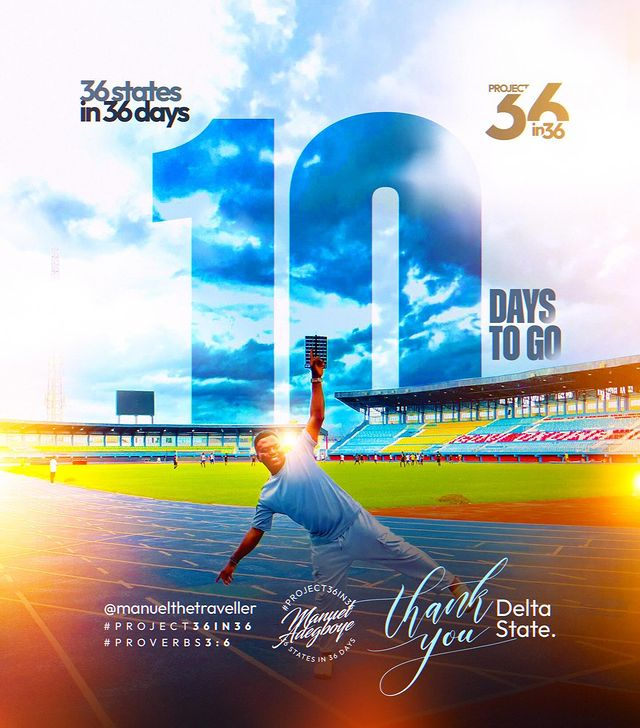 Manueldpoet's tweet photo. Somebody Shout 10 DAYS TO GO!!!
It has been God guys! All through the way. Today we start the 10 days to go count down!
My name is Manuel and I’m traveling to the 36 states of Nigeria, in 36 Days. Join me on this journey.
#withGodallthingsarepossible
#project36in36
#Saved2save https://t.co/td1vky34SA