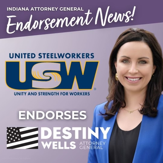 News! 🚨 I’m elated to receive the endorsement of the <a href="/steelworkers/">United Steelworkers Union</a> District 7 — there is no bigger privilege than receiving the support of Hoosiers working families. #unionstrong  

DONATE: secure.actblue.com/donate/wells-f…
