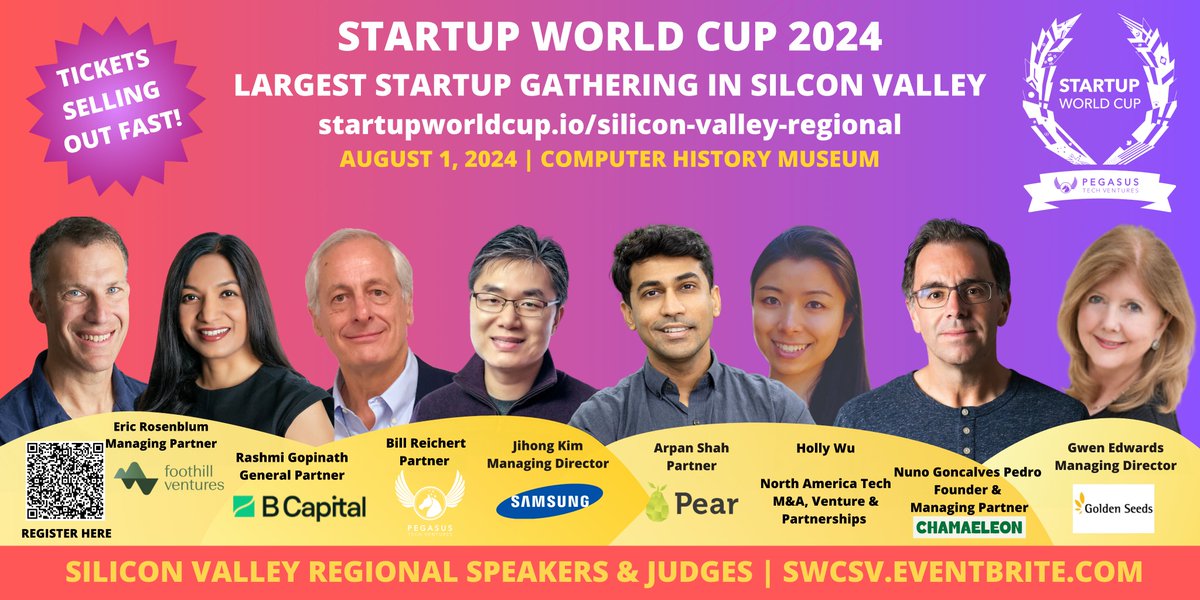 Don’t miss the largest startup gathering in Silicon Valley! (Startup World Cup Silicon Valley Regional Competition) (August 01, 2024)

Register here: eventbrite.com/e/startup-worl…

Event Website: startupworldcup.io/silicon-valley…