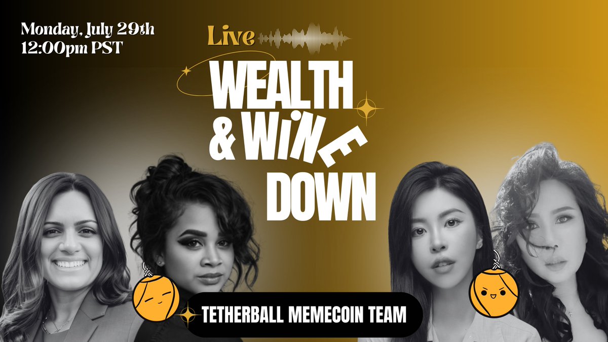 WealthWineDown's tweet photo. Join us LIVE in at 12:00pm PST today (10 minutes!) to celebrate the @tetherballcoin $TBALL Token Launch and Discuss How #Tetherball Memecoin is built different! 

@KamalaAlcantara @KuanNingTseng1 @MicheleMusso_ @JennyQTa7  🚀🏐🥑 https://t.co/jJo6aGxjSJ