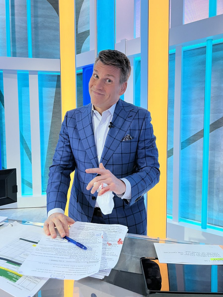 ScottHanson's tweet image. I was pounding the desk on Gold Zone when Team USA was winning a medal.    
I’m designated “likely” to return.   

@peacock @NBCOlympics