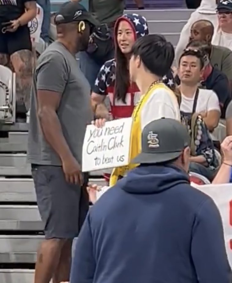 CClarkReport's tweet photo. A team Japan fan brought a sign to their game vs team USA that says “you need Caitlin Clark to beat us” 😂 https://t.co/5uBN7pzrxm