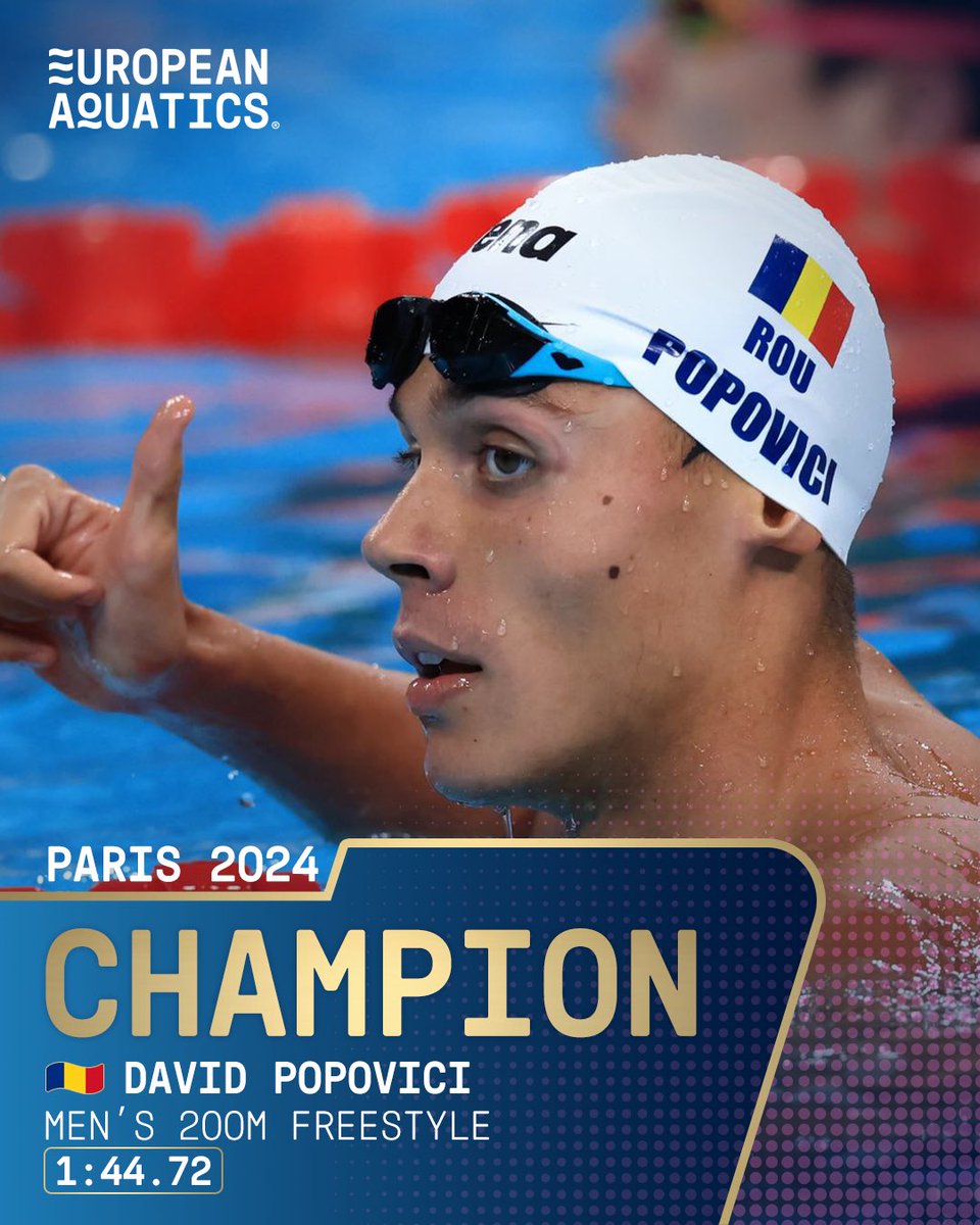 EuroAquatics's tweet photo. DAVID POPOVICI HAS DONE IT 🇷🇴🤯 The Romanian star claims his nation’s first @Olympics gold with the final stroke!

Matt Richards claims 2nd with a 0.02 gap in it!

📸 World Aquatics | #Paris2024 https://t.co/GPBPwiSHIZ