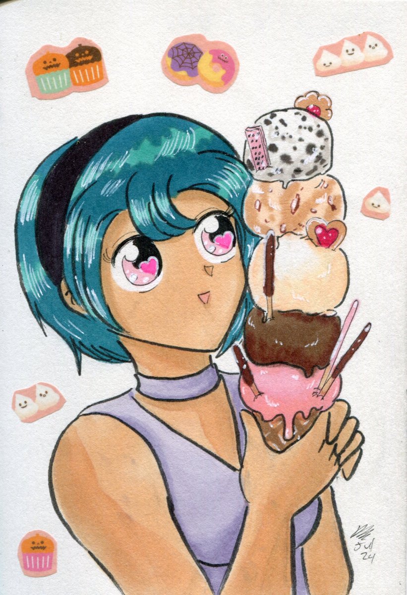 HighSquids's tweet photo. Eye JulEYE 2024 29: Feast Your Eyes

Orla is back with more sweets. #31monstergirls https://t.co/2eAapkZ11H