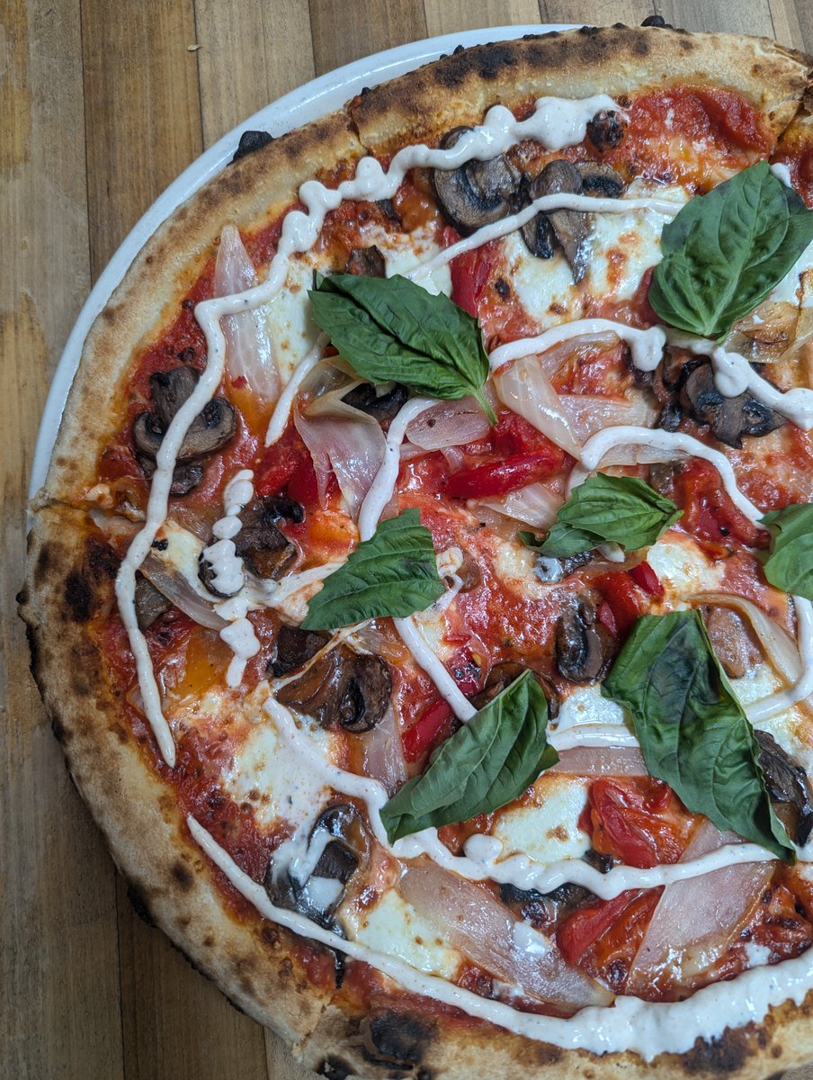 our Verdura veggie pizza w/ a tex mex creme' drizzle. #texmex #pizza #woodfired #craft64 <a href="/50TopPizza/">50 Top Pizza</a>