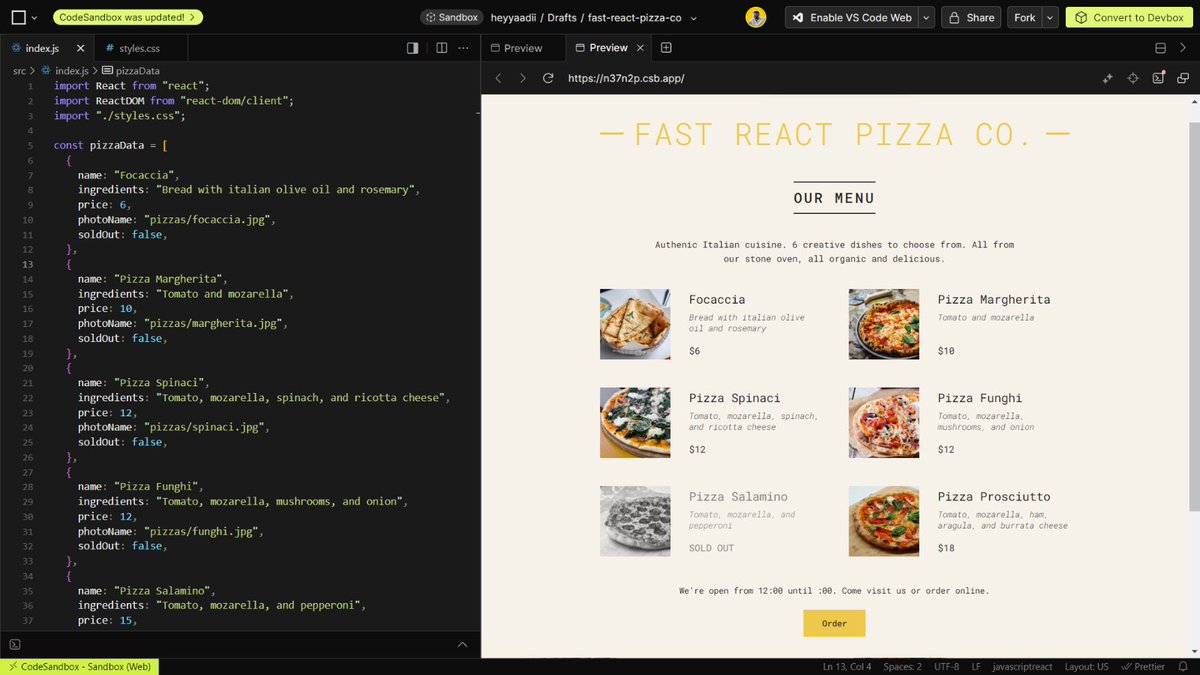 codebyadityaroy's tweet image. Craving pizza? 🍕 I built a React app to satisfy your cravings. Check it out and let me know your favorite slice! #reactjs #pizza #webdev