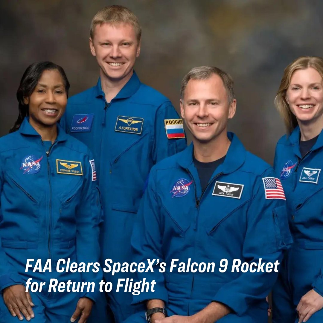 FlyingMagazine's tweet photo. The regulator on Thursday said the vehicle is safe to return to action, including upcoming SpaceX Crew-9 and Polaris Dawn missions in August.

Click here for the full article: https://t.co/vGpoGdMrHu

📸 : NASA
📝 : Jack Daleo

#NASA #SpaceX #Space #FLYINGMagazine https://t.co/rzrA3GiQJI