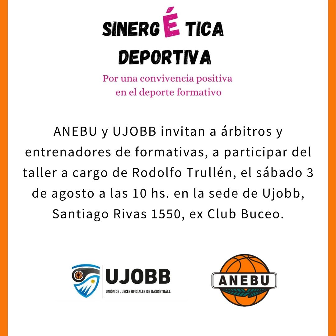 El próximo sábado 3/8 en el ex Club Buceo, <a href="/AnebuPrensa/">ANEBU</a> y <a href="/ujobb/">UJOBB</a> invitan a un taller para árbitros y entrenadores de formativas, por una convivencia positiva en el deporte