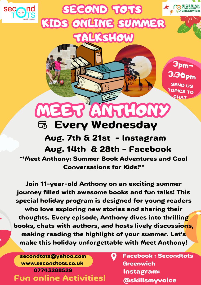 SECOND TOTS (@secondtots) on Twitter photo Welcome to <a href="/SecondTots/">SECOND TOTS</a> Book Club with Anthony & learn about his summer activities & be inspired <a href="/Royal_Greenwich/">Royal Borough of Greenwich</a> <a href="/AMCo1/">Res ipsa loquitur....AMC01</a> <a href="/adel_khaireh/">Adel Khaireh</a> <a href="/MrOkereke/">Cllr Anthony Okereke</a> <a href="/Byoungstars1/">B Young Stars</a> <a href="/BlacAwards/">The BLAC Awards CIC</a> <a href="/MayorofLondon/">Mayor of London, Sadiq Khan</a> <a href="/TNLComFund/">The National Lottery Community Fund</a> <a href="/LPFKiddiesClub/">LPF Kiddies Club</a> <a href="/PlumsteadGarden/">Friends of Plumstead Gardens</a> <a href="/YoungGreenwich/">Young Greenwich</a> #summer #free #activities #Local Welcome to <a href="/SecondTots/">SECOND TOTS</a> Book Club with Anthony & learn about his summer activities & be inspired <a href="/Royal_Greenwich/">Royal Borough of Greenwich</a> <a href="/AMCo1/">Res ipsa loquitur....AMC01</a> <a href="/adel_khaireh/">Adel Khaireh</a> <a href="/MrOkereke/">Cllr Anthony Okereke</a> <a href="/Byoungstars1/">B Young Stars</a> <a href="/BlacAwards/">The BLAC Awards CIC</a> <a href="/MayorofLondon/">Mayor of London, Sadiq Khan</a> <a href="/TNLComFund/">The National Lottery Community Fund</a> <a href="/LPFKiddiesClub/">LPF Kiddies Club</a> <a href="/PlumsteadGarden/">Friends of Plumstead Gardens</a> <a href="/YoungGreenwich/">Young Greenwich</a> #summer #free #activities #Local