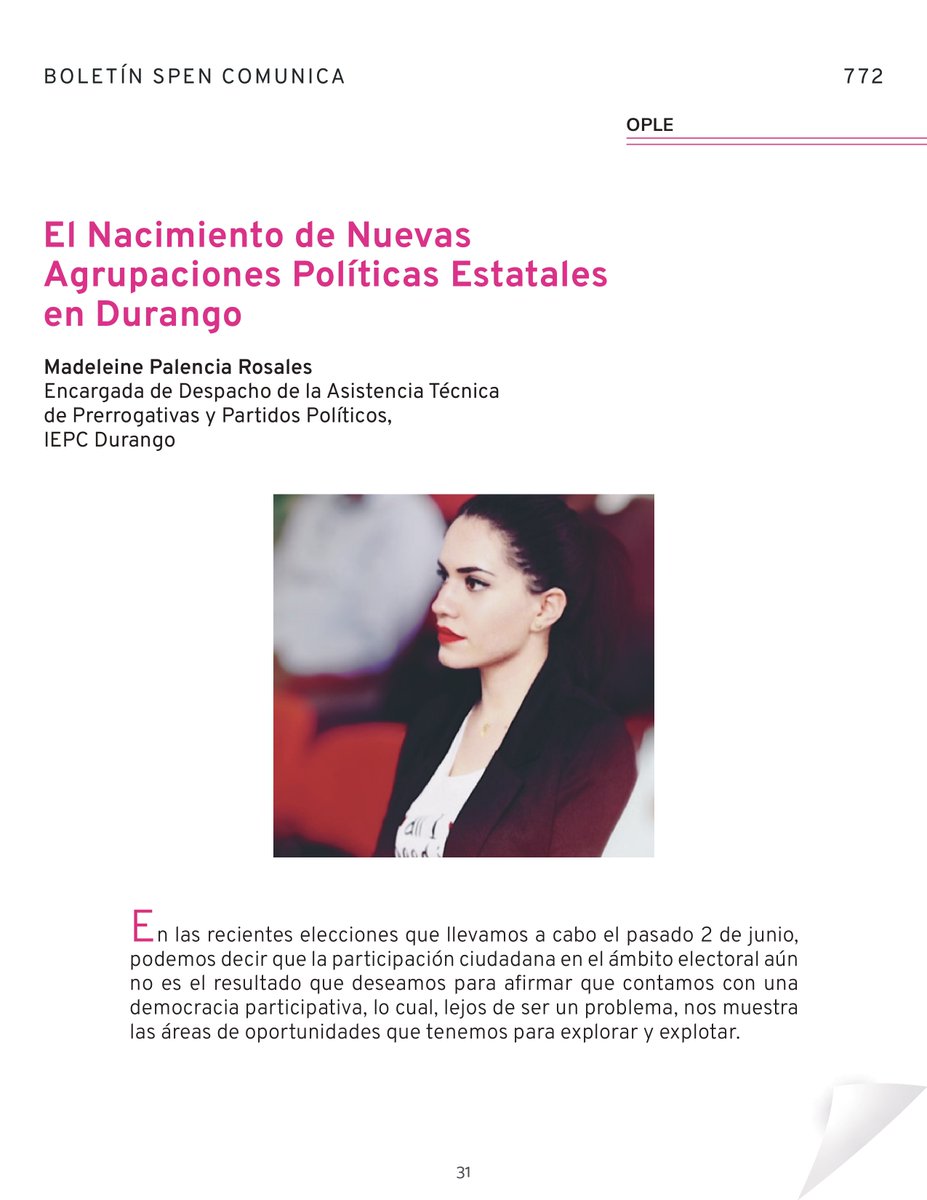 chihuahua_ilse's tweet image. Hoy les quiero compartir el artículo "El nacimiento de nuevas APEs en Durango" 📄 que escribió para el Boletín No. 772 "SPEN Comunica", una muy querida, inteligente compañera y amiga del #OPLE de #Durango.
La clara evidencia de que la belleza no está peleada con la inteligencia🤩