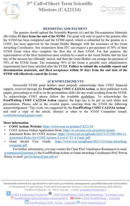 The Core Group of FoodWaStop COST - European Cooperation in Science and Technology COST CA22134 Action approved a call for 15 STSM! If you are interested, be ready to apply within 12 August and plan your period in a foreign lab within 18 October foodwastop.eu/wp-content/upl…