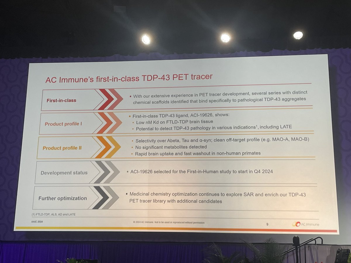 Great session on pathological, post-mortem &amp; ante-mortem MRI, and FDG PET signatures of LATE, as well as novel biofluid and PET measures of TDP pathology. #AAIC24