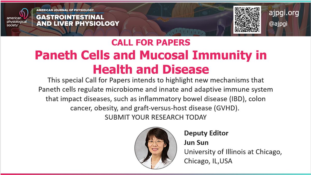 ajpgi's tweet photo. 📢#CallForPapers: Paneth Cells and Mucosal Immunity in Health and Disease
@ajpgi is looking for your papers related to #PanethCells
https://t.co/CP9ernOBWB
#InflammatoryBowelDisease #IBD #ColonCancer https://t.co/iHnPVCLgdd