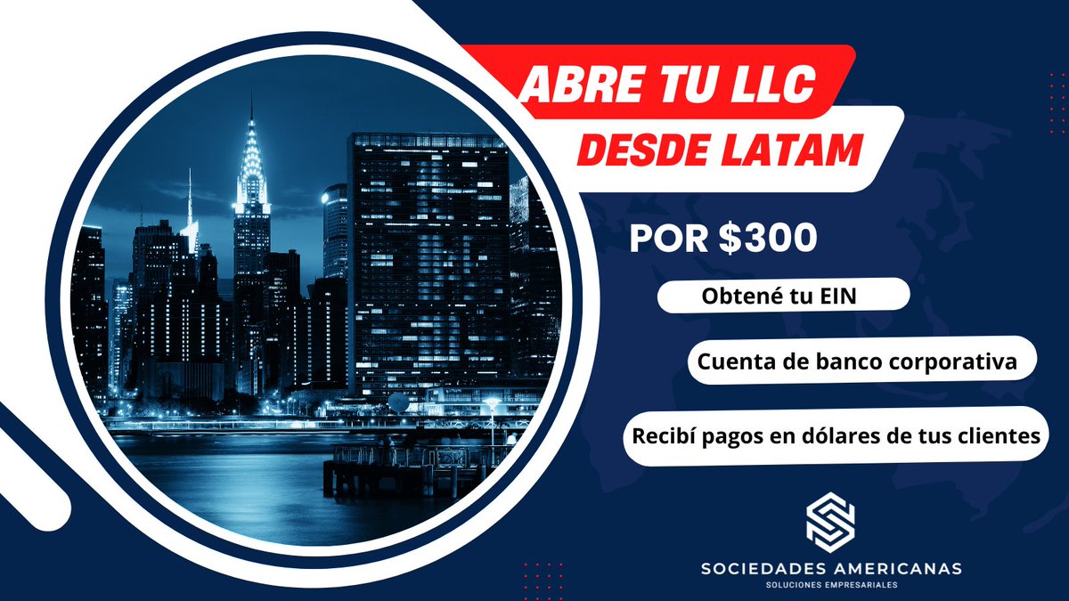 SA_EEUU's tweet photo. 🌎 ¿Estás en Latinoamérica y quieres abrir tu propia LLC en Estados Unidos? ¡Ahora es más fácil que nunca! Por solo $300 USD, te ayudamos a establecer tu negocio sin necesidad de salir de casa. 🚀📈

#AbreTuLLC #NegociosLatam #Emprendedores #LLCenUSA #Emprendimiento #Empresas https://t.co/Gcg02pm9ct
