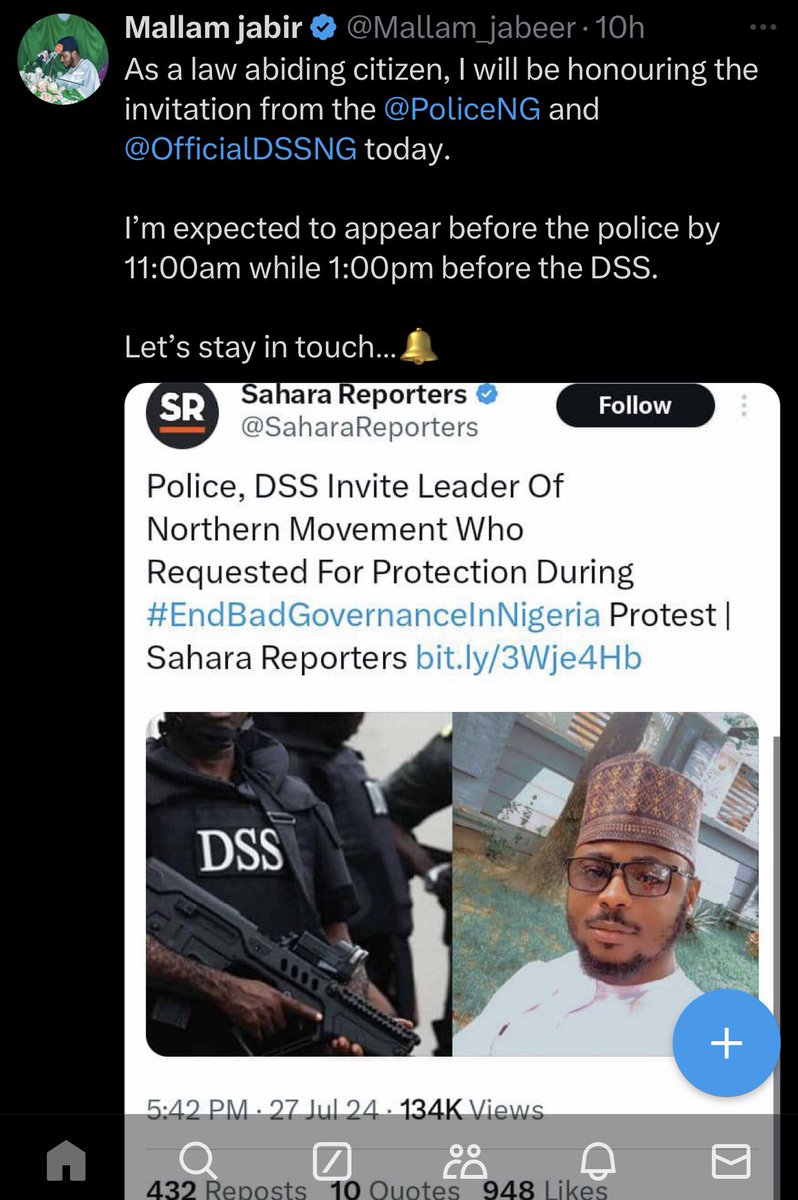firstladyship's tweet image. Mallam Jabir honored the DSS invitation &amp;amp; he was detained. His Right has been infringed

The Right to Protest is guaranteed by the Constitution. The SSS has become very reckless &amp;amp; lawless under Tinubu who enjoyed the freedom to protest however he liked

Release @Mallam_jabeer NOW