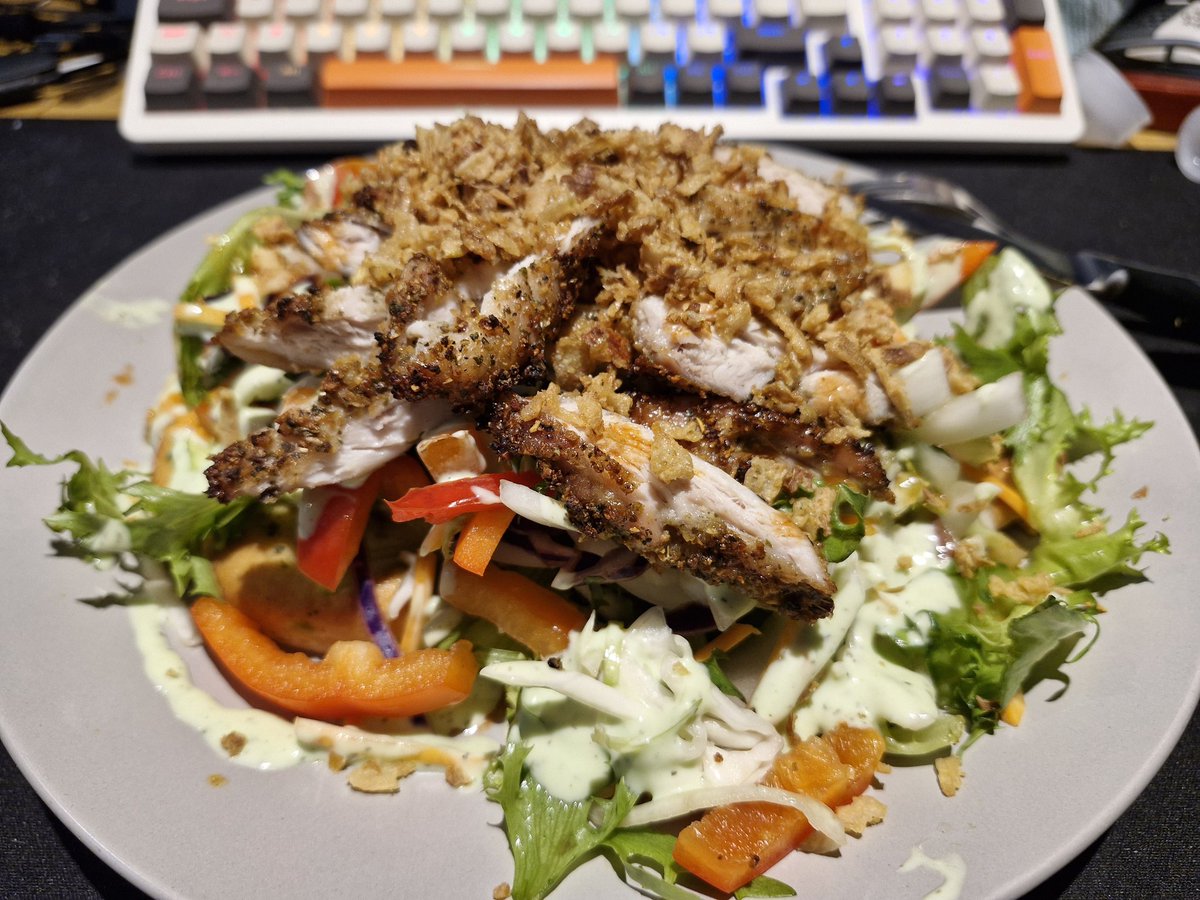 When you try to be healthy but have a bag of crispy onions in the cupboard.