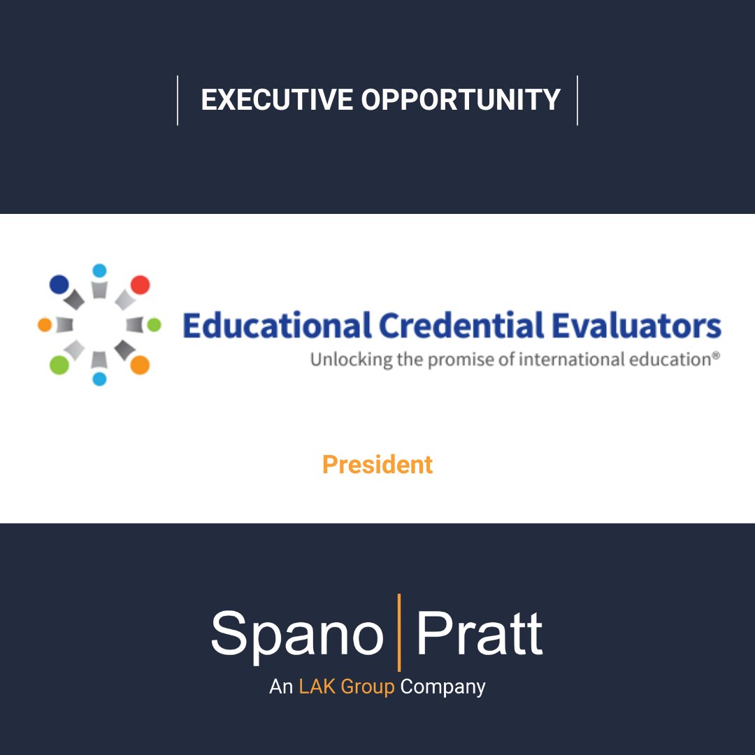 SpanoPratt's tweet photo. Educational Credential Evaluators is searching for a President. View the opportunity here: https://t.co/TsFT04nbTW https://t.co/xFSB26mePD