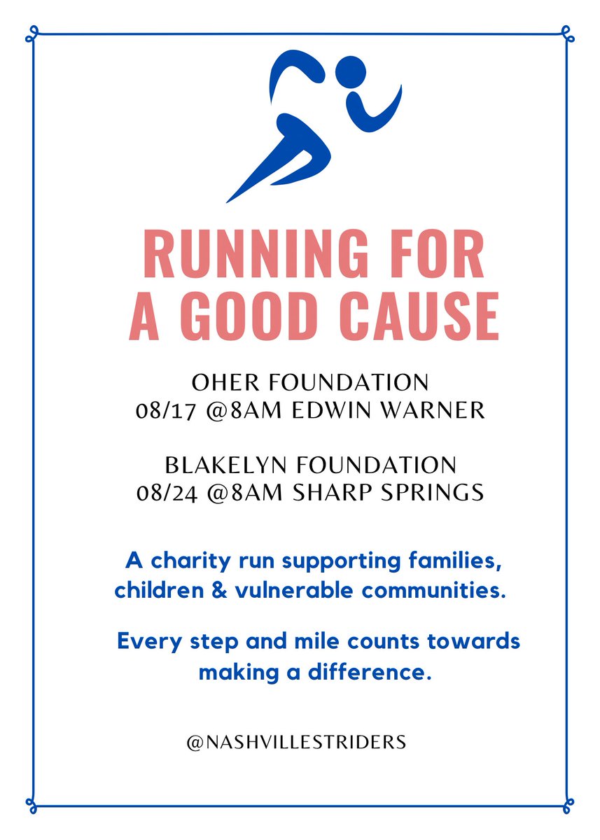 Nash_Striders's tweet photo. August races. Register below! 
#Nashville #Charity #Running 

https://t.co/UwbIGBTAWQ

https://t.co/O7RdYOrS3L https://t.co/LRlRVM6tMi