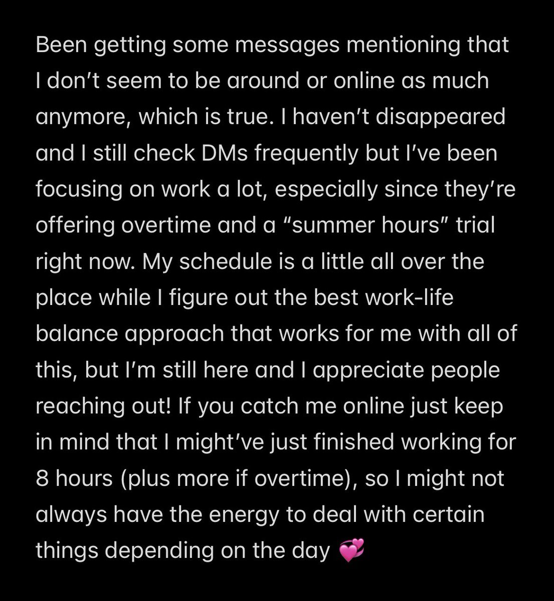 In case anyone here was wondering as well and hasn’t had the chance to speak with me in forever 🫣✨