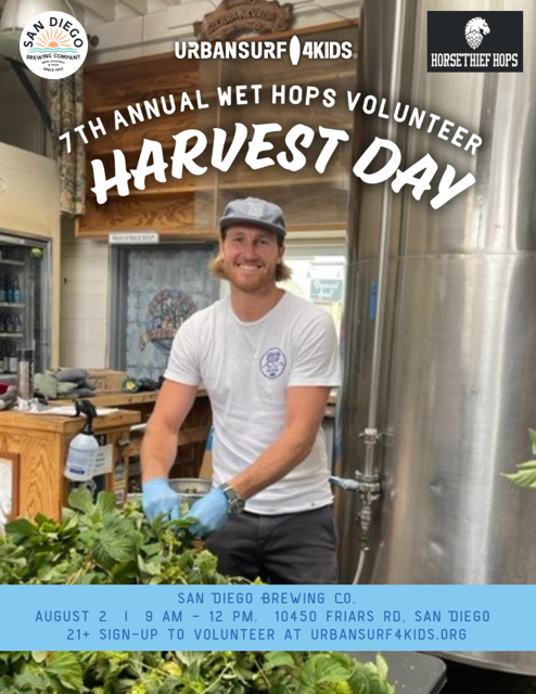Join us to help pluck wet hops for our 7th Annual Limited Edition Wet Hops Beer Fundraiser with <a href="/SDBrewingCo/">Sdbc</a> this Friday! Register here urbansurf4kids.org/event/2024-wet…! (Then join us in 3 weeks to enjoy the fruits of your labor at the beer launch party!)