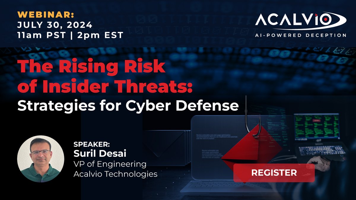 AcalvioTech's tweet image. Don&apos;t miss the webinar tomorrow (July 30) - The Rise Of Insider Threats: Strategies For Cyber Defense. Register now buff.ly/4bxBGgB

👉 Insider threats continue to rise with the increased adoption of cloud services and remote work.
 
#InsiderThreat #CyberDeception