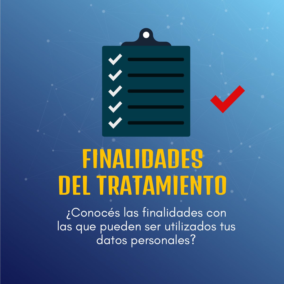 🔐 ¡Conocé cómo deberían ser tratados tus datos personales!

1️⃣ Uso específico: solo se deberían usar para lo que aceptaste.

2️⃣ Pertinencia: solo deberían pedirte los datos que sean estrictamente necesarios.

3️⃣ Almacenamiento: deben borrarlos luego de haber cumplido con el uso