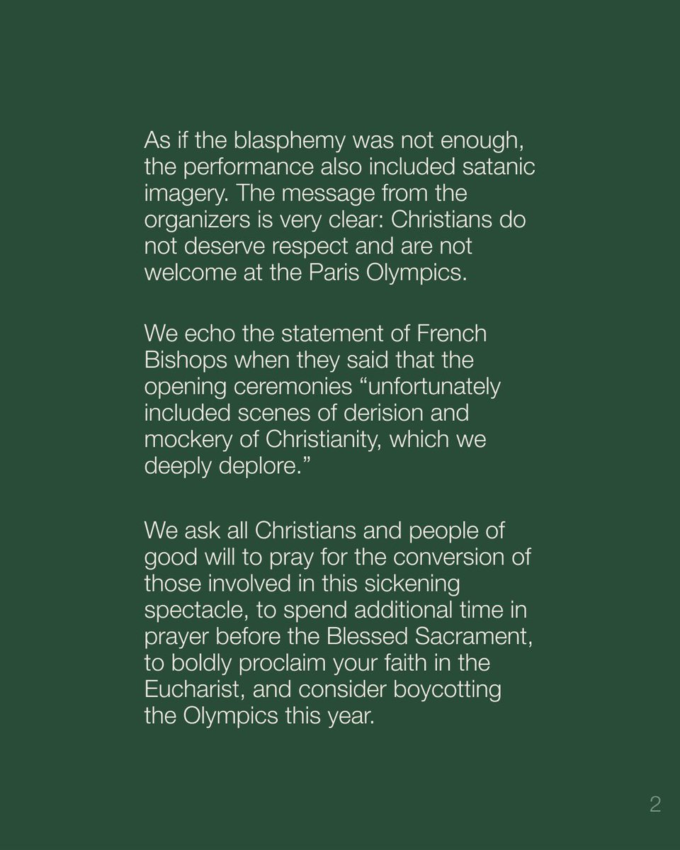 OrangeDiocese's tweet photo. Bishops of Orange Statement Regarding ‘Last Supper’ Paris Olympics Opening Ceremony

We encourage you to contact the International Olympic Committee at https://t.co/NihgeleUOz to express your disappointment that they would promote division and blasphemy. https://t.co/eJoGmL4Z8D