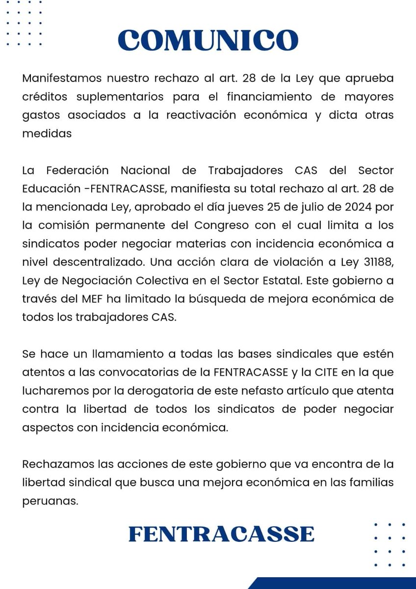 📣 #Alerta a las bases síndicales de la <a href="/fentracasse/">Fentracasse</a>, la #CITE y la <a href="/cgt_peru/">CGTP PERU</a>