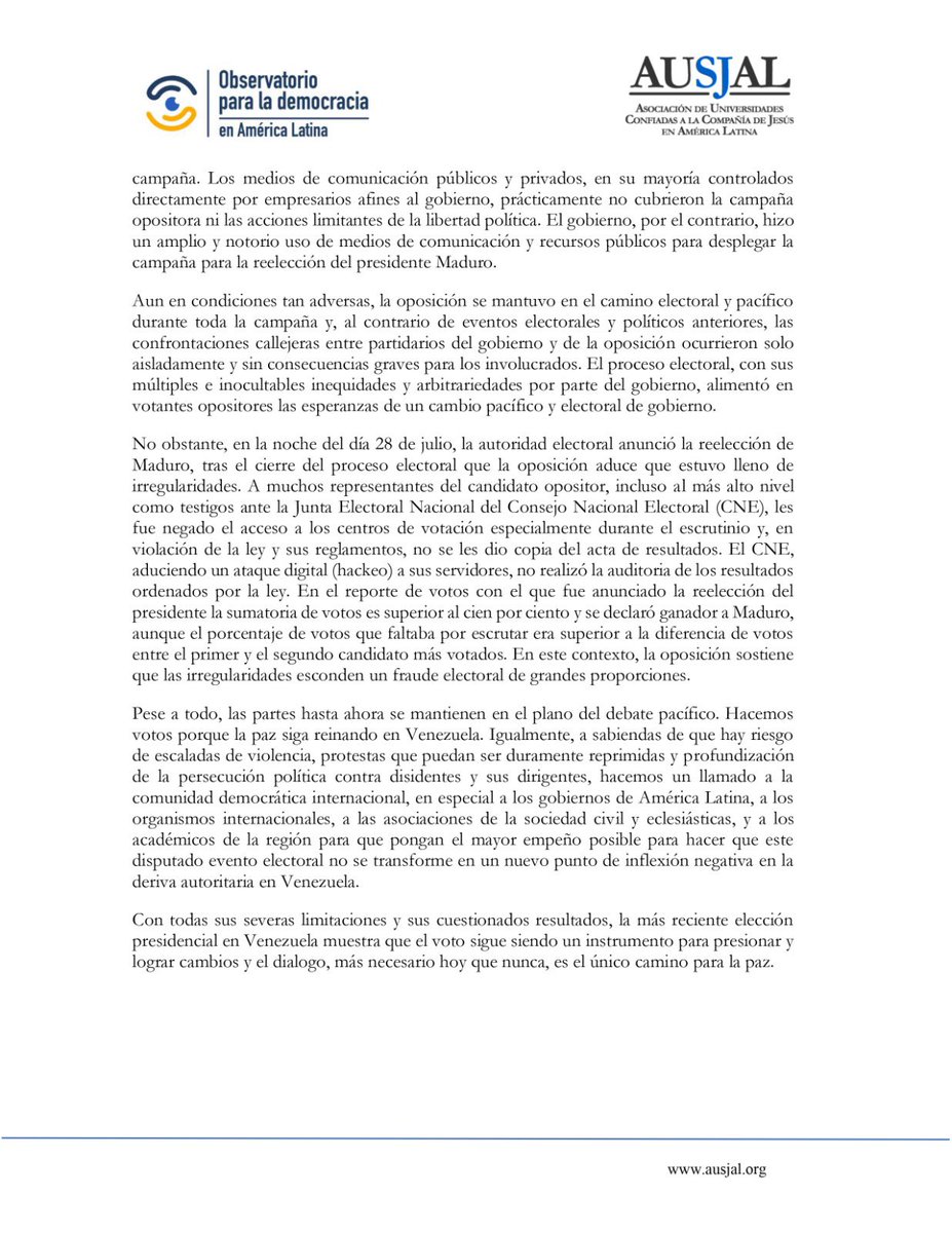 #Comunicado de nuestro Observatorio para la democracia en América Latina por las elecciones presidenciales de Venezuela #28Jul