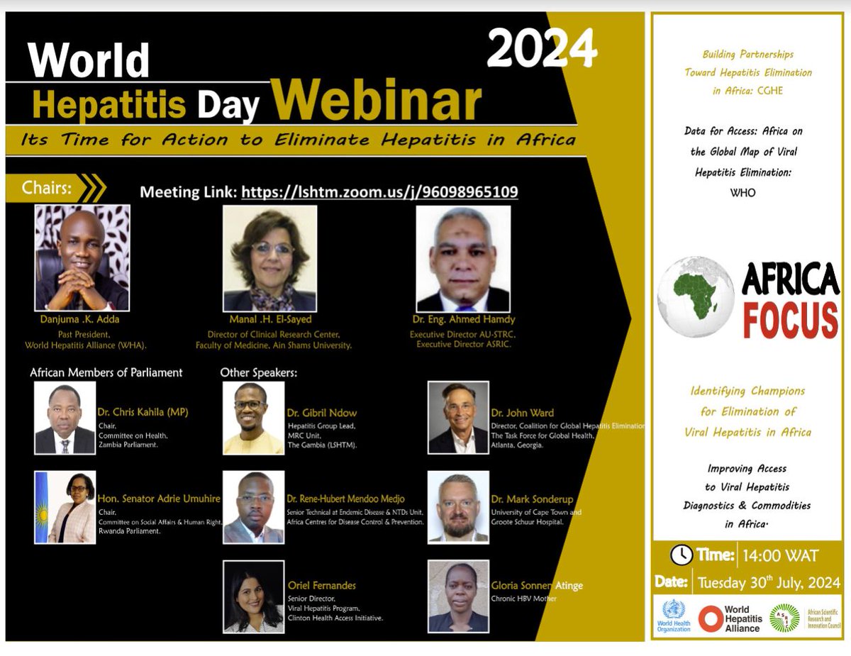 GlobalHep's tweet photo. #WorldHepatitisDay2024 activities are not over! Don't miss the chance to engage with Coalition Dir. John Ward in a dynamic, African-focused webinar on forging powerful partnerships to eliminate viral hepatitis in Africa. 

📅 Tues. July 30
⏰ 14:00 WAT

https://t.co/trufIJMJw3 https://t.co/XlAL56v7hB