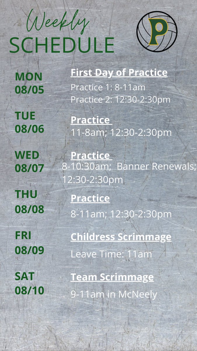 1 Week out from the First Day of Practice!
🌾🏐💚
Save &amp; Share the info below!