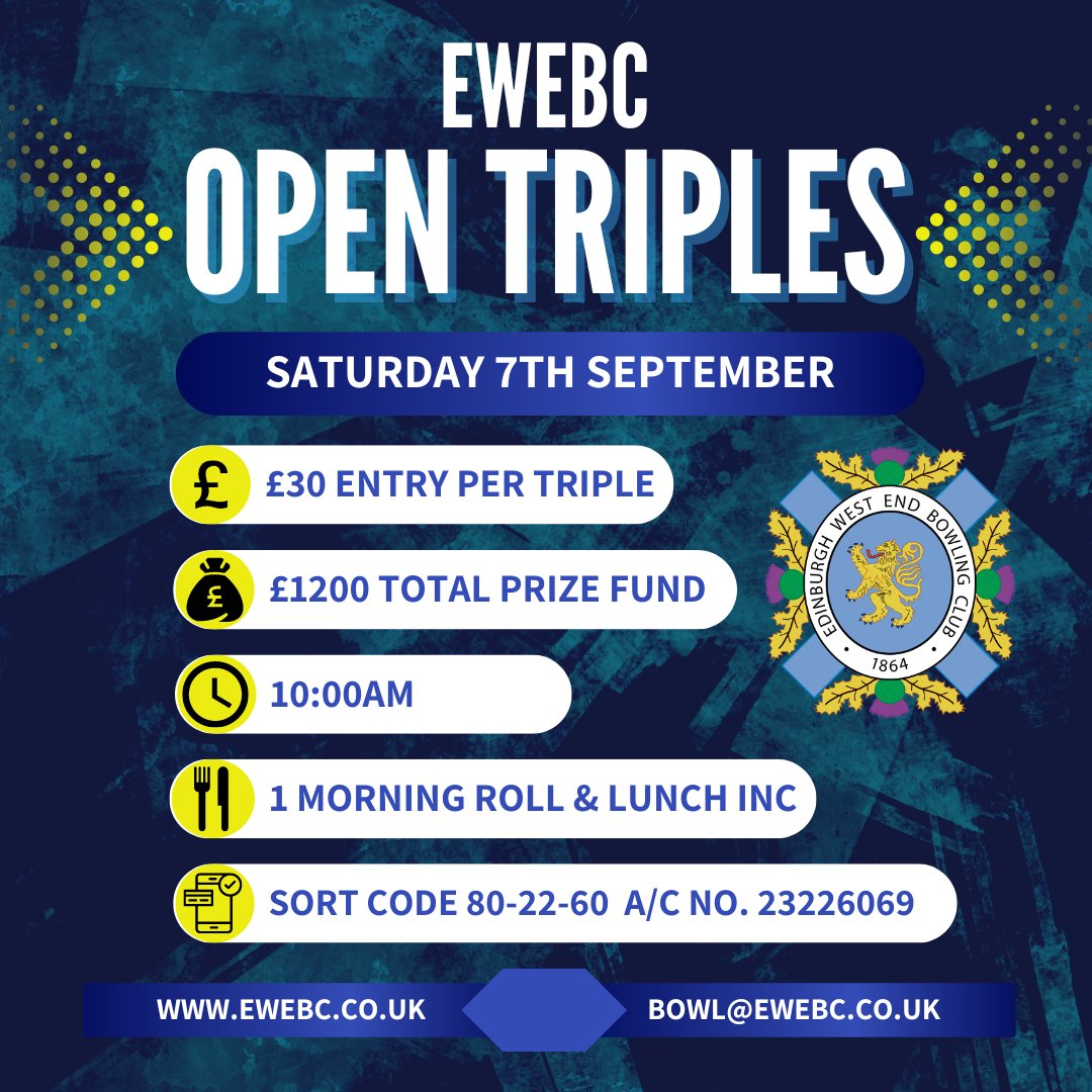 west_end_bc's tweet photo. We are delighted to announce a huge prize fund for 𝗼𝗽𝗲𝗻 𝘁𝗿𝗶𝗽𝗹𝗲𝘀

Please get in touch via website, email or WhatsApp https://t.co/vJfxpIkD5z https://t.co/5LbKwmnZFd