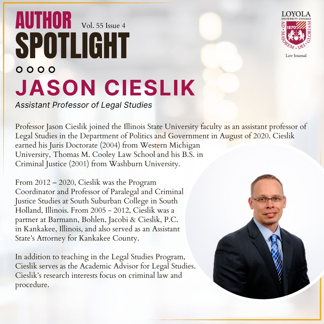 Issue 4 Author Spotlight 📣
Jason Cieslik!

Prof. Cieslik discusses Illinois county sheriffs declaring legislation unconstitutional and suggests it may permit an elected sheriff to be removed absent voter approval.

Read here: bit.ly/3yup1gW
